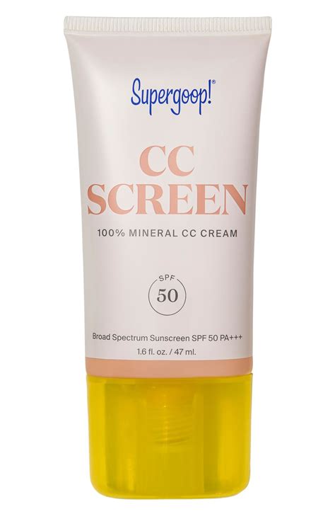 Buy CC Screen 100% Mineral CC Cream Broad Spectrum Sunscreen SPF 50 PA+++ from Supergoop! here. A super clean, oil-free, 100% mineral SPF 50 color-correcting cream that provides complete care for your skin with natural, buildable coverage. . Blogsupergoop cc screen 110c